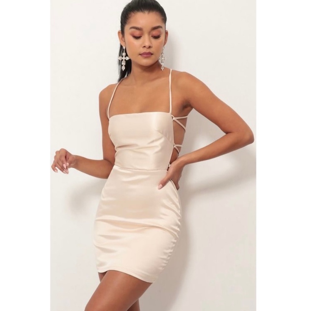 BRAND NEW Lulu Satin Lace-up Dress in Champagne